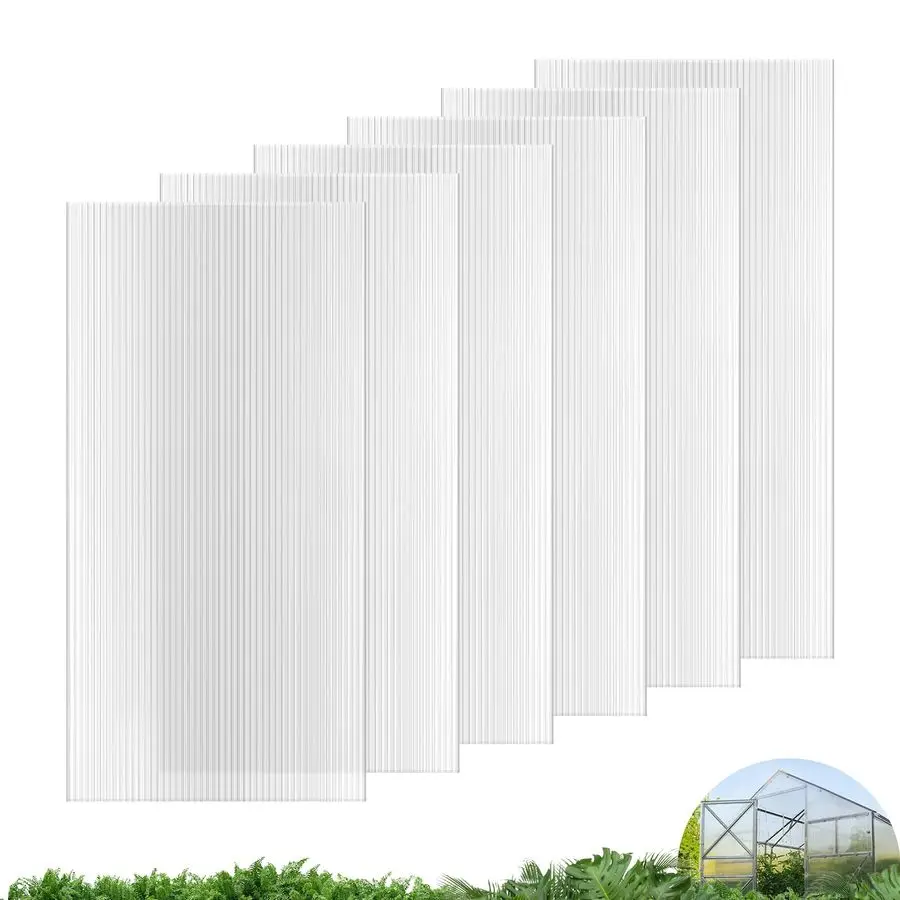 

6 PCS 4x 2x 0.24 Polycarbonate Greenhouse Panels, TwinWall Waterproof UV Protected Corrugated Plastic Roof Panels Sheets, Clear