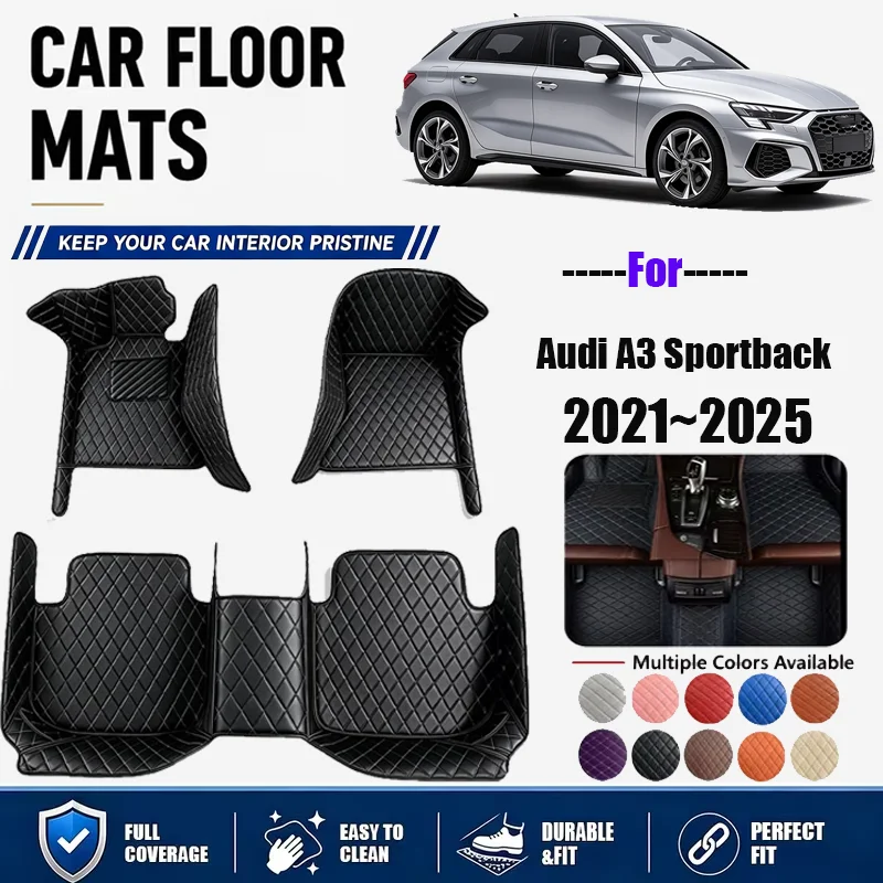 For Audi A3 Sportback 2021~2025, simple and luxurious imitation PU leather car mats, durable, stain resistant, easy to clean,
