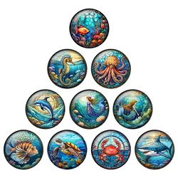 24pcs/lot Sea Animals Fish Seahorse Tortoise Dolphin 8mm/25mm Round Photo Glass Cabochon Demo Flat Back Making Findings H146