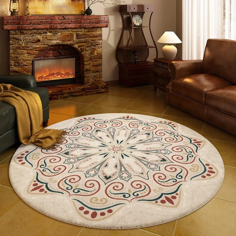 

American Retro Round Living Room Carpet Prints Geometric Study Bedroom Soft Fluffy Rug Sofa Computer Swivel Chair Mat Alfombra