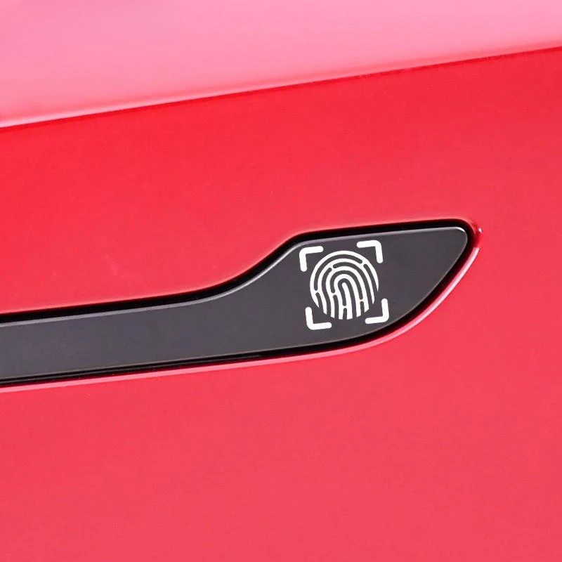 4PCS Fingerprint Alert Car Stickers, Waterproof Vinyl Decals for Door Handle and Window, Perfect for Tesla Exterior Decoration