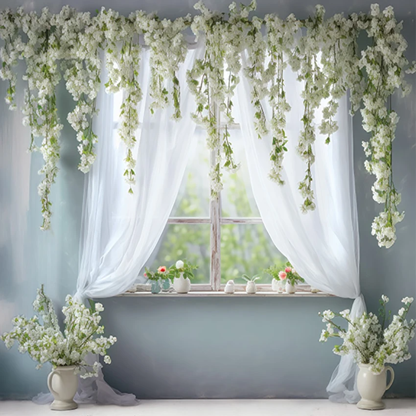 Mehofond Photography Background Spring Room Floral Garden Window Kids Adult Birthday Party Portrait Decor Backdrop Photo Studio