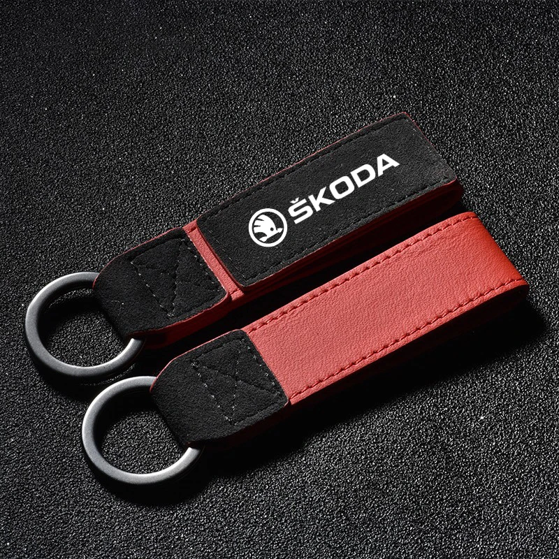 Luxury Car Vintage Leather Keychain Ring Suede Keyring For Skoda S Logo A7 Octavia A5 RS Rapid Fabia Superb KAMIQ Kodiaq Fabia