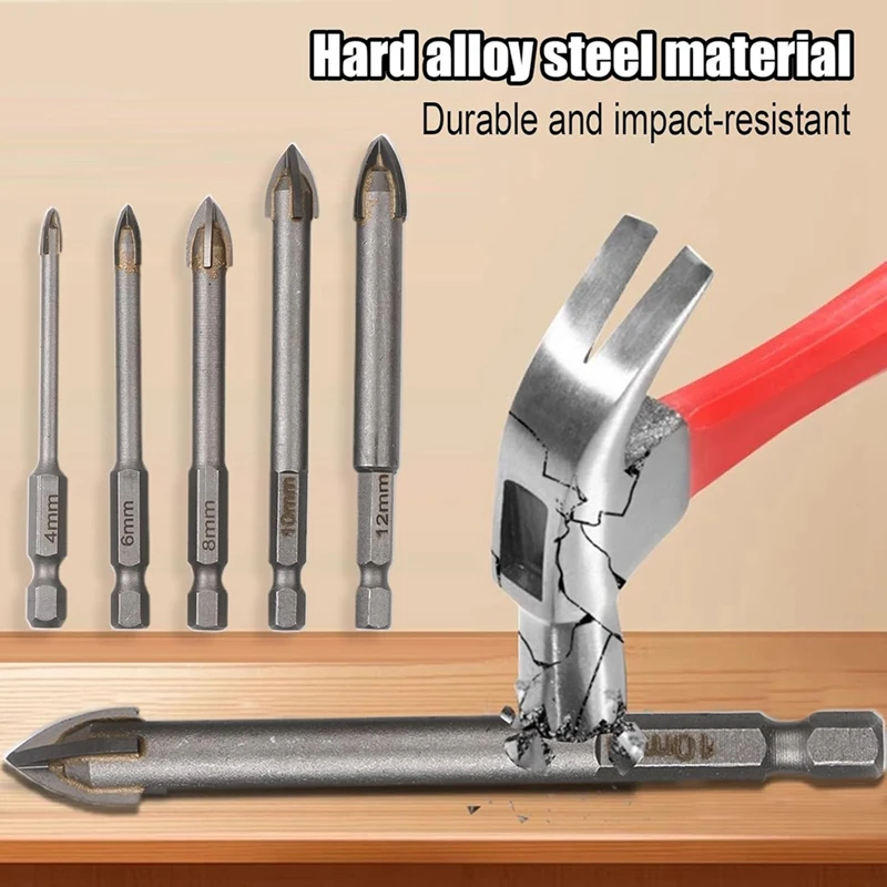 5 Sizes (4+6+8+10+12 mm) High-Speed Carbide Masonry Drill Bits for Tiles, Ceramics, Glass, and More-A75P