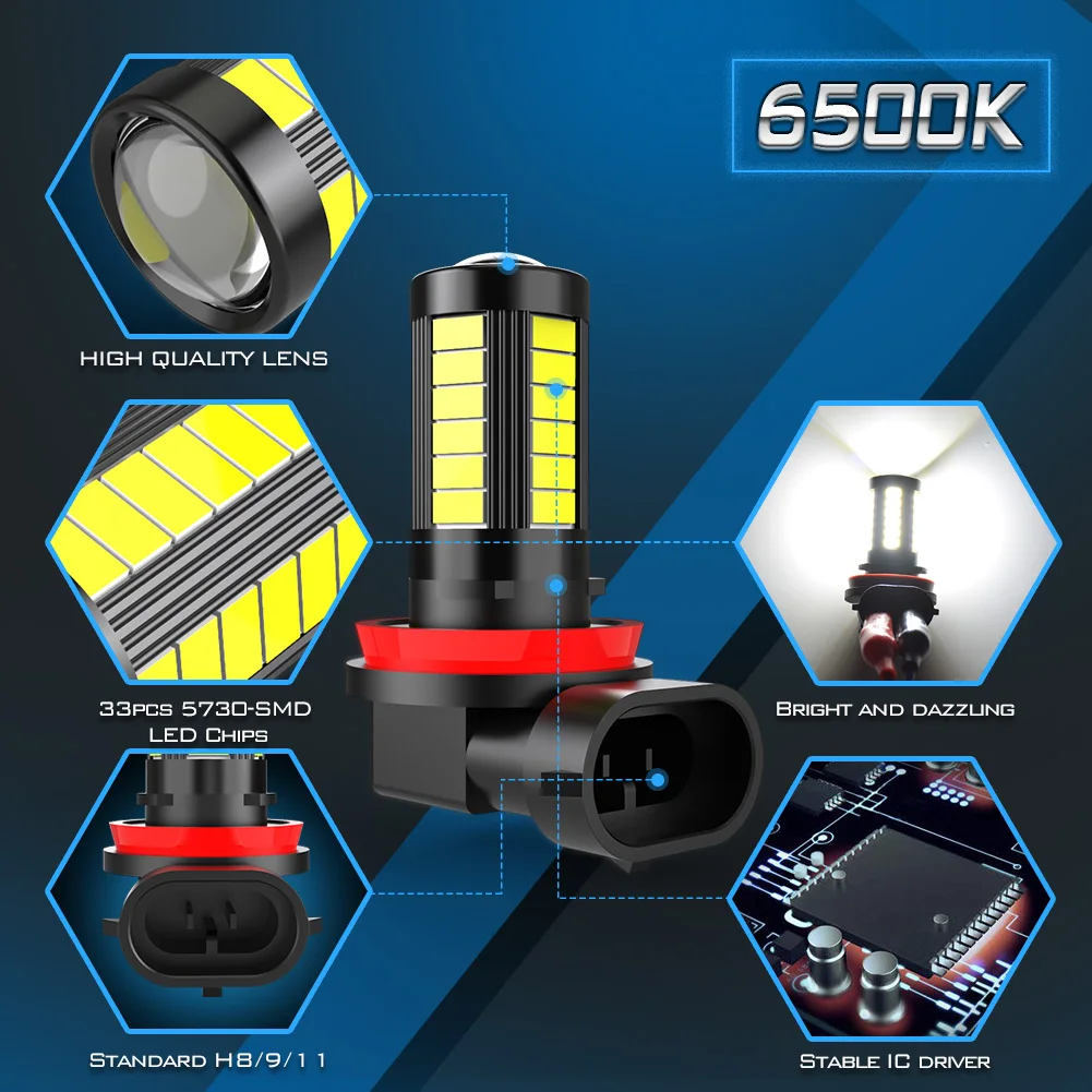 2Pcs Fog Lamp H11 H8 H9 LED Fog Light 6000K White H10 9145 9006 HB4 9005 HB3 LED Bulb DRL Car Driving Lights 5630 33SMD Antifog