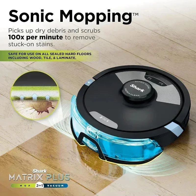 PMD4-shark Matrix plus 2in1 Robot Vacuum & Mop Sonic Mopping، Matrix Clean، رسم الخرائط المنزلية، قاعدة HEPA الفارغة الذاتية بدون كيس، Clea،