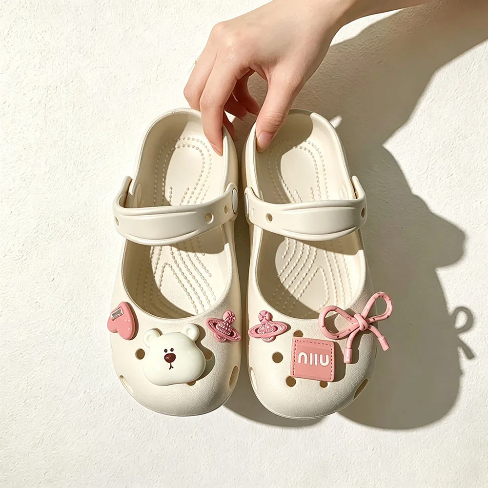 2026 Kinder Mädchen Ballett Mary Jane Clogs Silber Niedliche Bären-Charms Verstellbarer Riemen Rutschfeste Sommer Strand Outdoor Sandalen – Detail 14