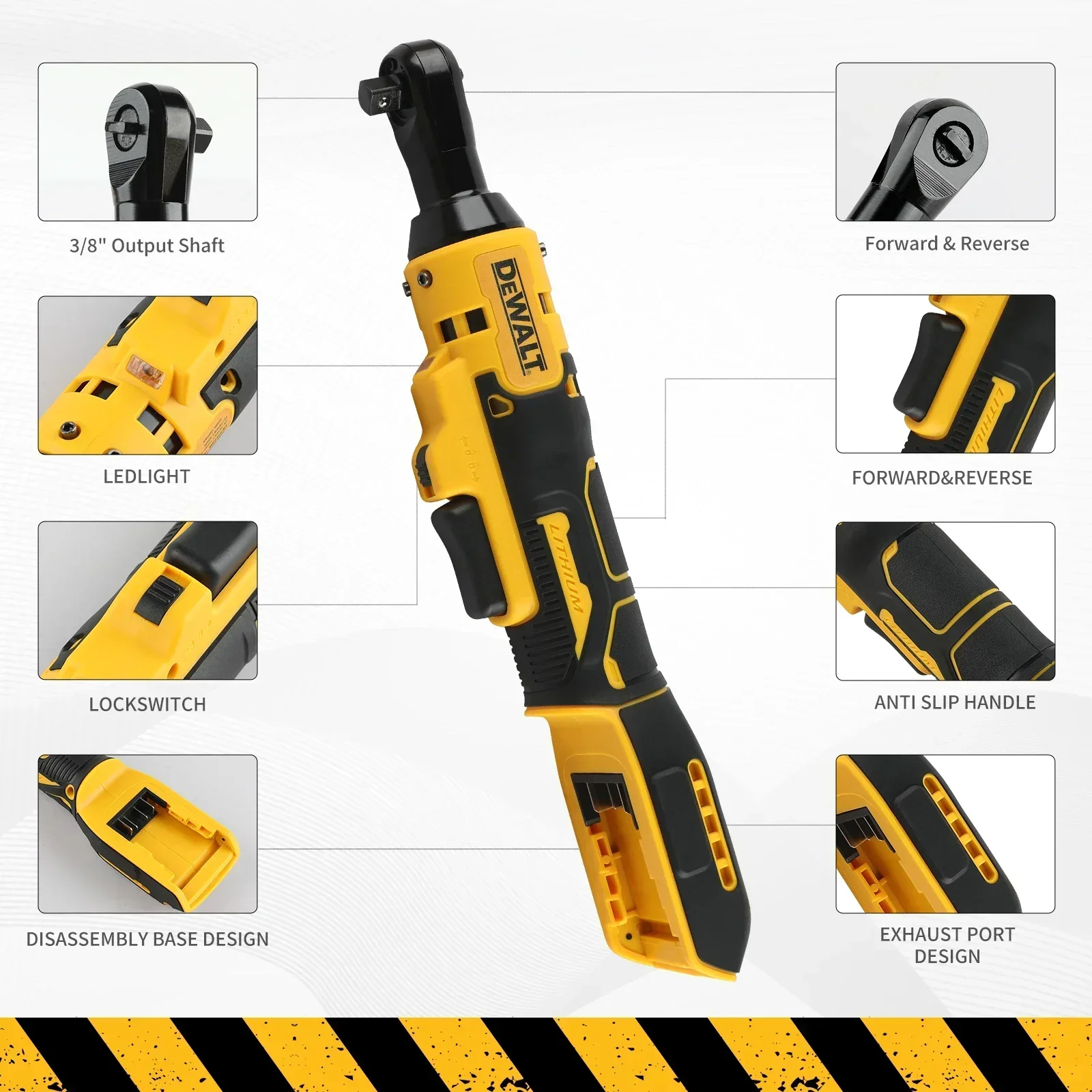 For DEWALT DCF513B Cordless Ratchet Wrench–12V/18V/20V Battery,0-45 ft-lbs Torque,101NmTightening&0-300rpm Speed with 3/8