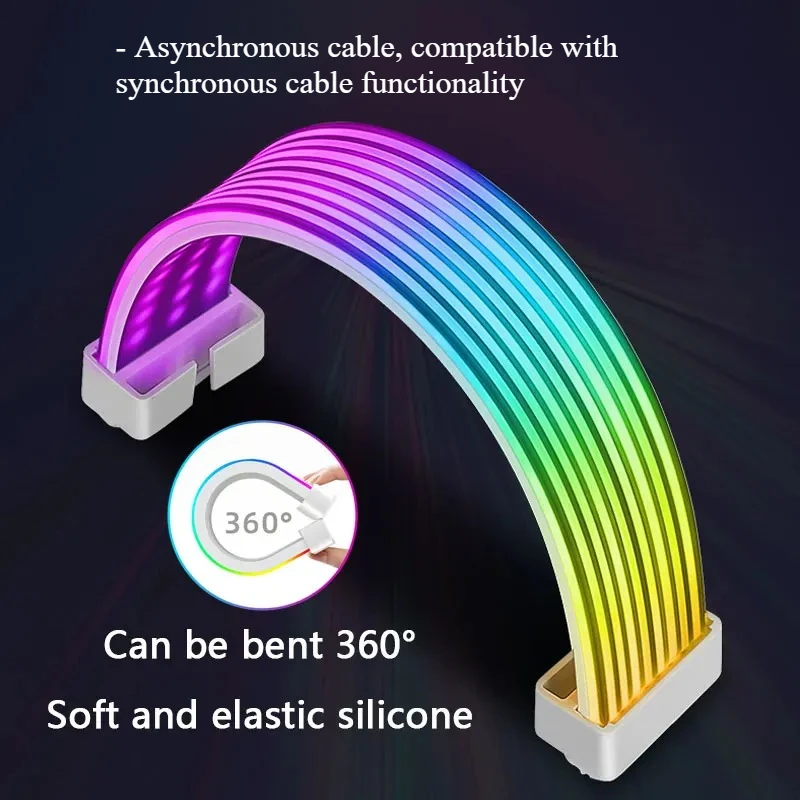 لوحة إضاءة ARGB قابلة للانحناء غير متزامنة، مناسبة لبطاقة الرسومات 24pin/8pin/2x8pin/12VHPWR/شريط إضاءة مزخرف للوحة الأم