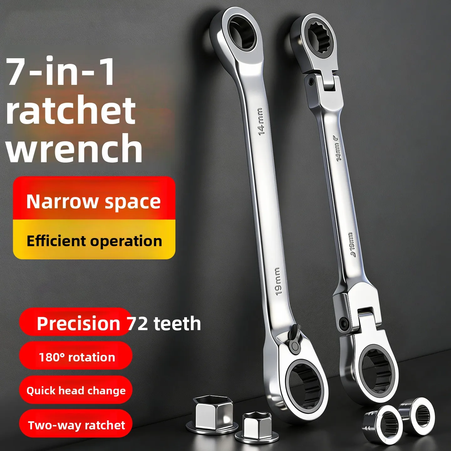Auto Repair Special High-Torque Chrome-vanadium Steel Ratchet Wrench Set Cross-Border High-Precision Multi-Functional Crank
