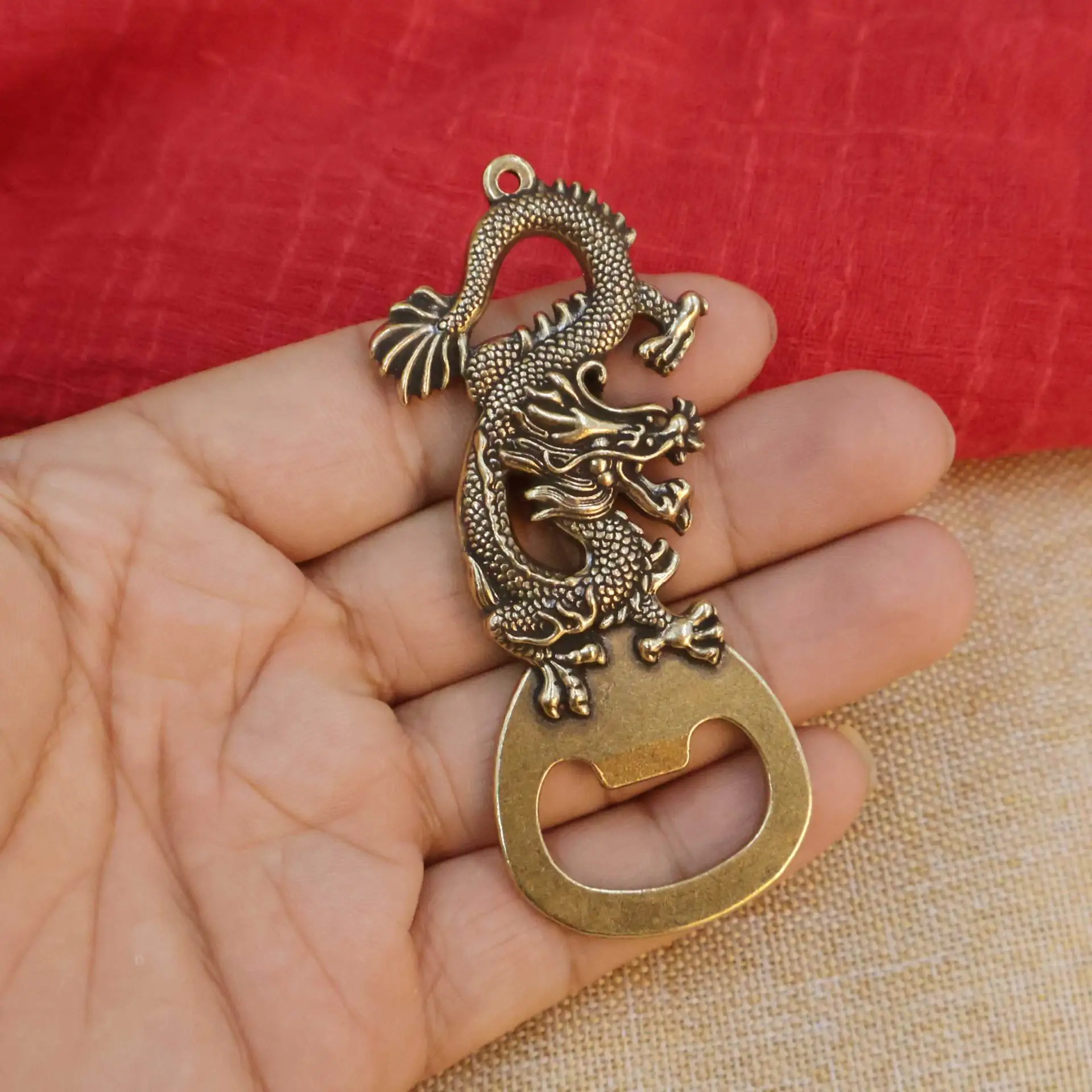 1Pcs Retro Brass Dragon Head Opener Keychains Multifunctional Beer Bottle Opener Ancient Beast Key Chain