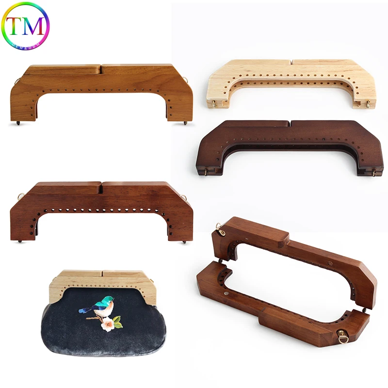 1/5/10PCS 25x8cm Camel/Brown Bag Handles Wooden Purse Frame For Crochet Beach Rattan Woven Bags Kiss Clasp Inside Wood Handle