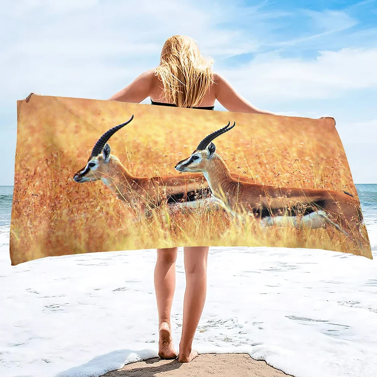 Beach Towel Antelope Print Microfiber Quick Dry Travel Towels Lightweight Compact Beach Accessories for Swimming,Camping,Holiday