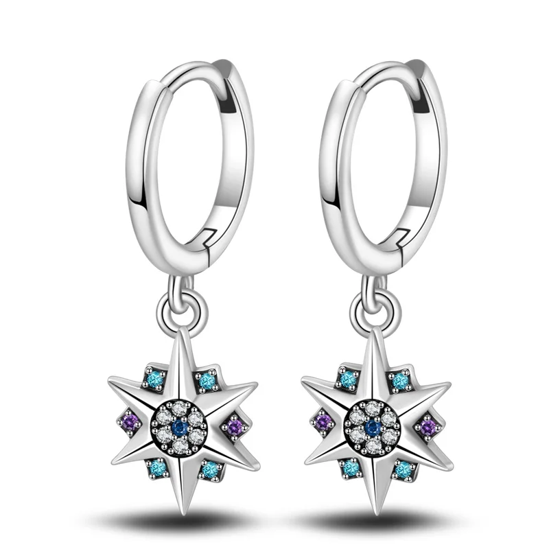 Hot Sales 925 Sterling Silver Star Moon Hexagram Hoop Earrings For Women Fine Birthday Anniversary Jewelry Gifts