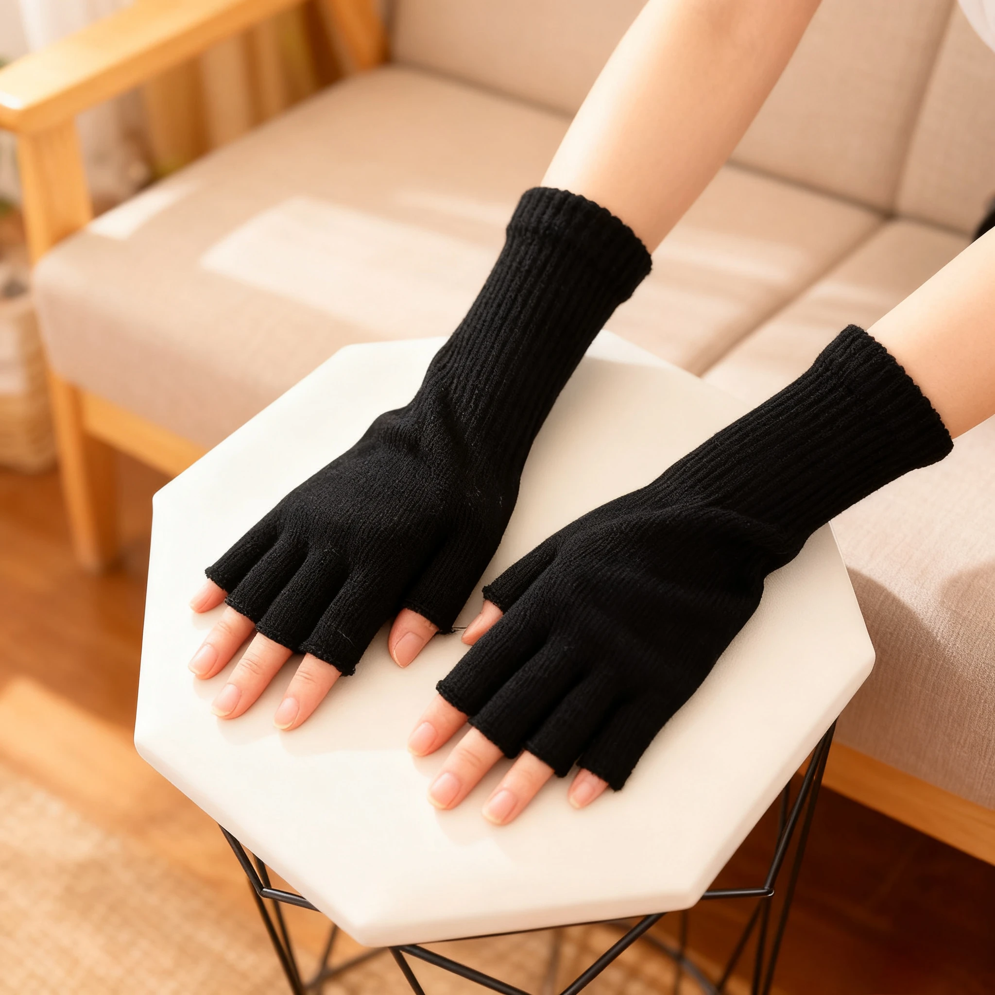 Black Knitted Fingerless Gloves Warm Fashion Elastic Mittens for Men And Women Cozy for Writing Driving Winter Work Gloves