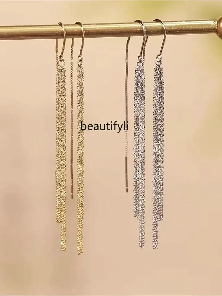 Korean sterling silver needle gypsy fringed earrings long niche design earrings women