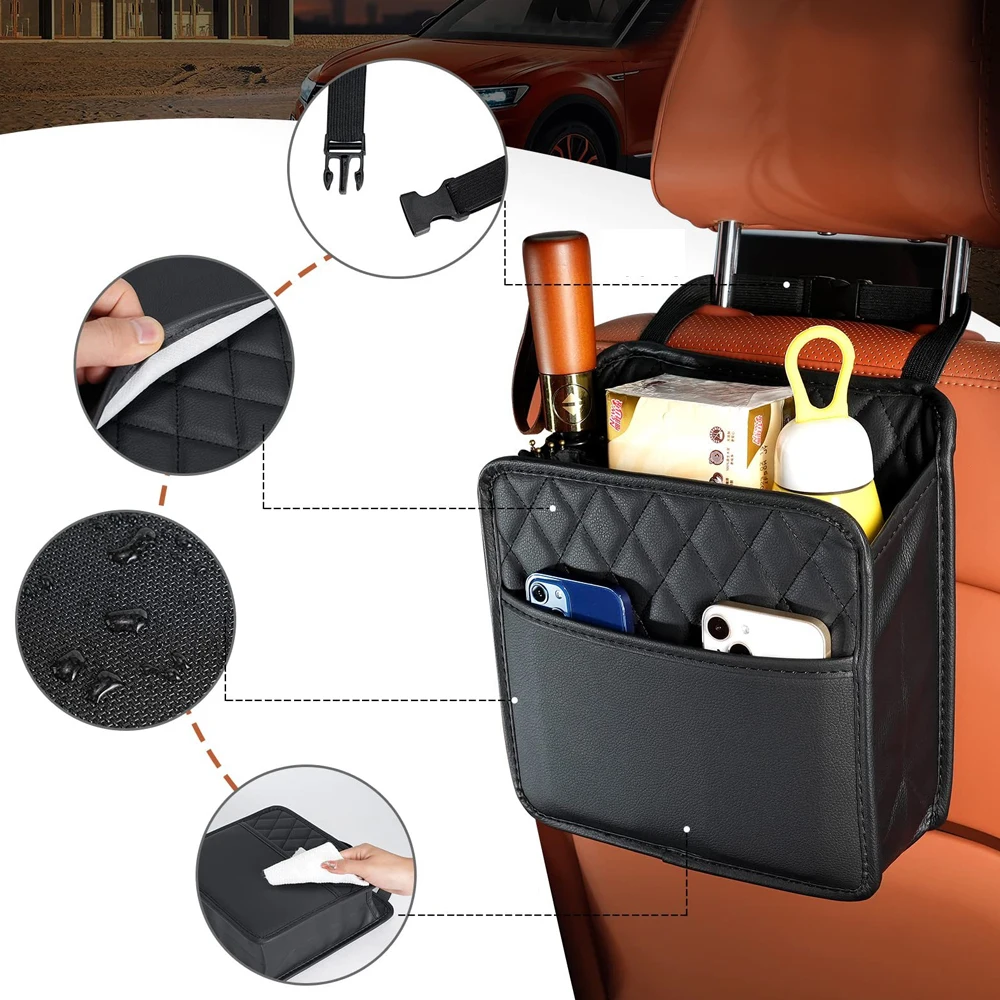 

1Pc Multifunctional Car Auto Seat Storage Bag Leather Storage Garbage Bag Storage Bag Suitable for Most Car Models Accessories