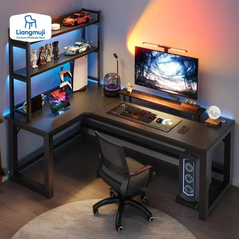 

Corner Gaming Table Double Desktop Home Bookshelf Combination Bedroom Writing Desk Game Desk ，office desk ，office furniture