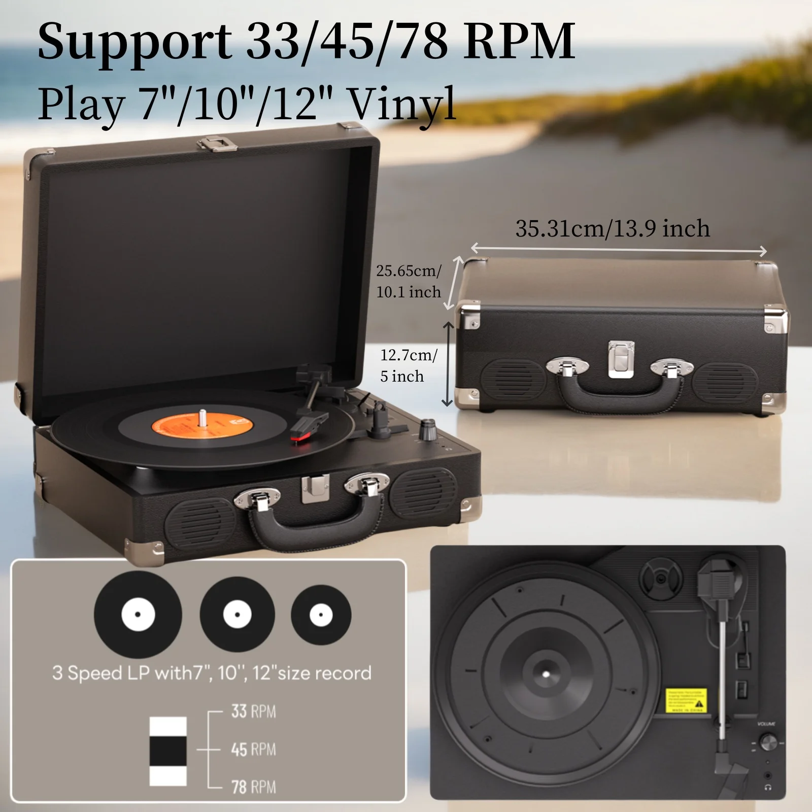 Maio S100 belt-driven Vintage gramophone device, vinyl record, turntable , high-fidelity stereo, built-in speaker, 3-speed