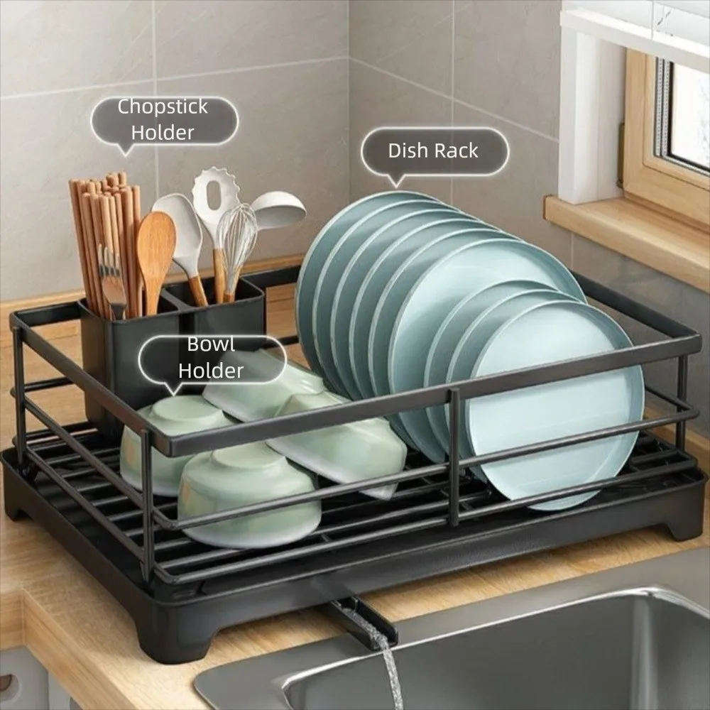 

Кухонная полка для хранения из углеродистой стали, вентиляционный лоток, сушилка для посуды, стабильный компактный органайзер для тарелок со сливным дожкой