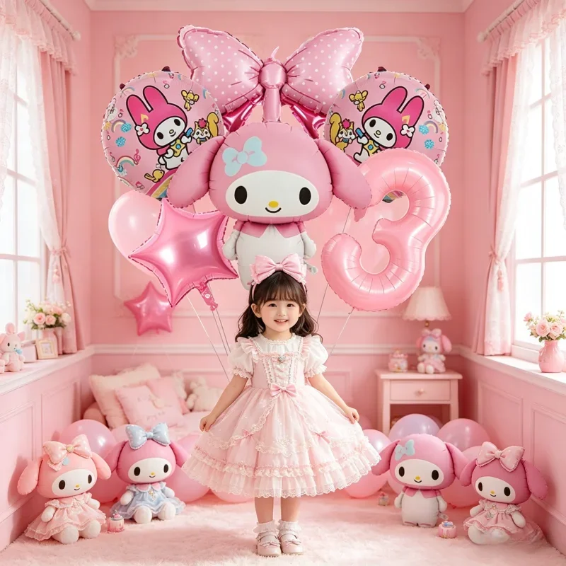 Anime Kawaii My Melody Themen-Folienballons-Set Latexballons Kindergeburtstagsparty-Dekoration Babyparty Zahlenballon Globos – Detail 1