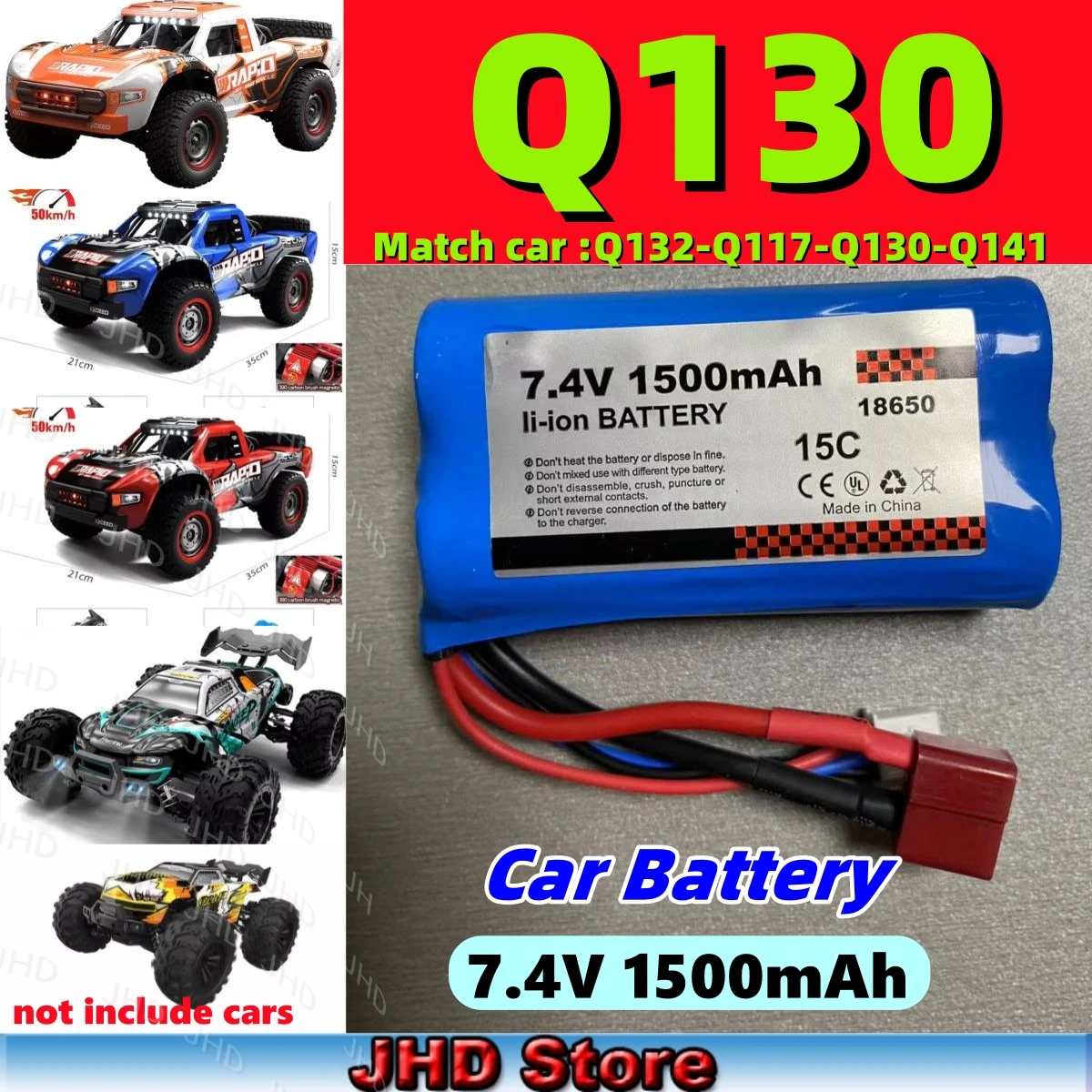 JHD Q130 Battery High Speed RC Car Original 18650 Battery 1500mAh Match  Remote Control Car Q132/Q117/Q130/Q141 Toy Car Battery