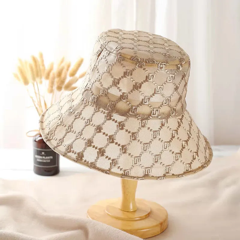 Summer Hawaiian Mesh Sunscreen Fisherman Cap Women\'s Light and Simple Breathable Small Fragrance Big Brim Sunshade Bucket Hat