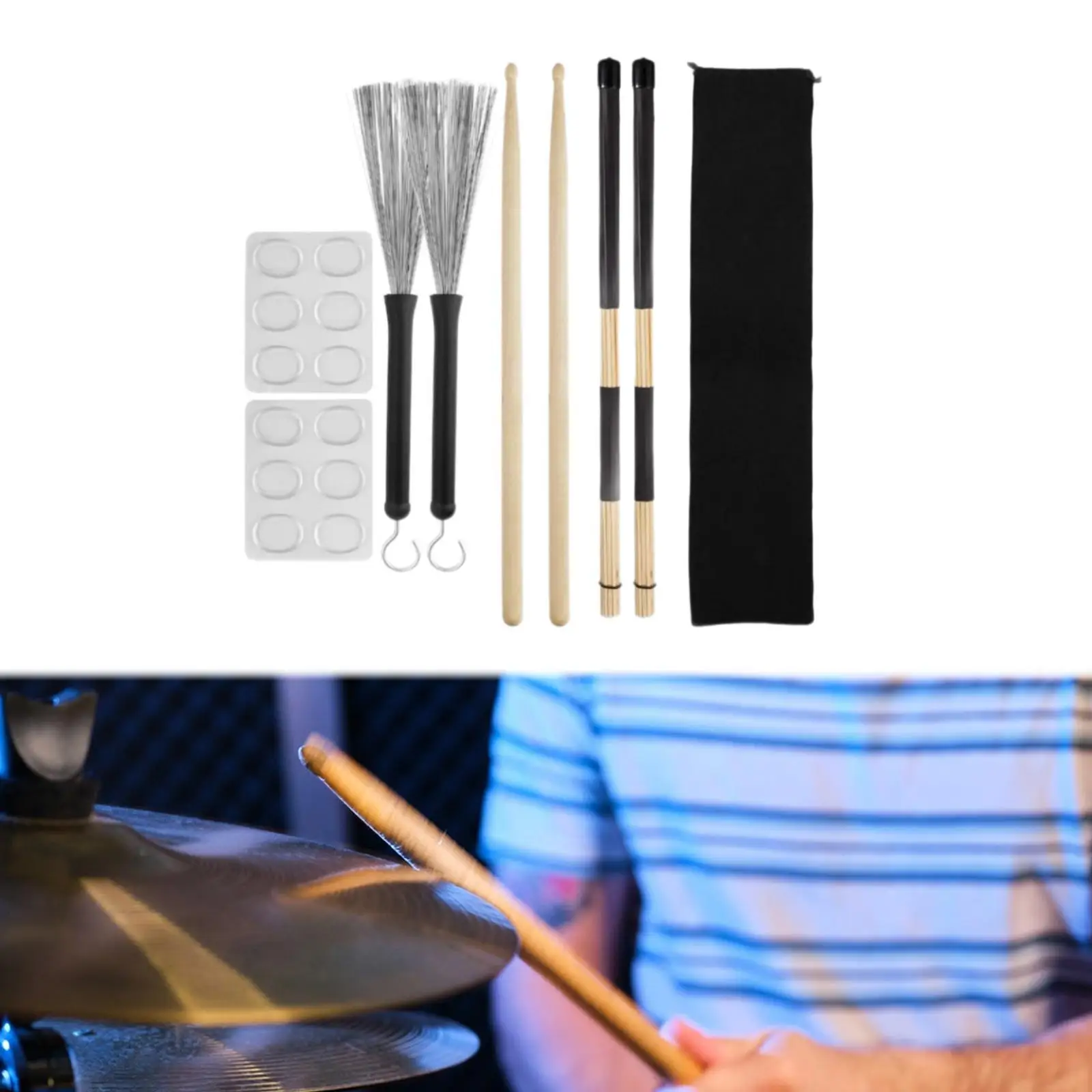 

Drumsticks Set,Drum Wire Brush Lightweight with Storage Bag,Drum Rods Brush,Drum