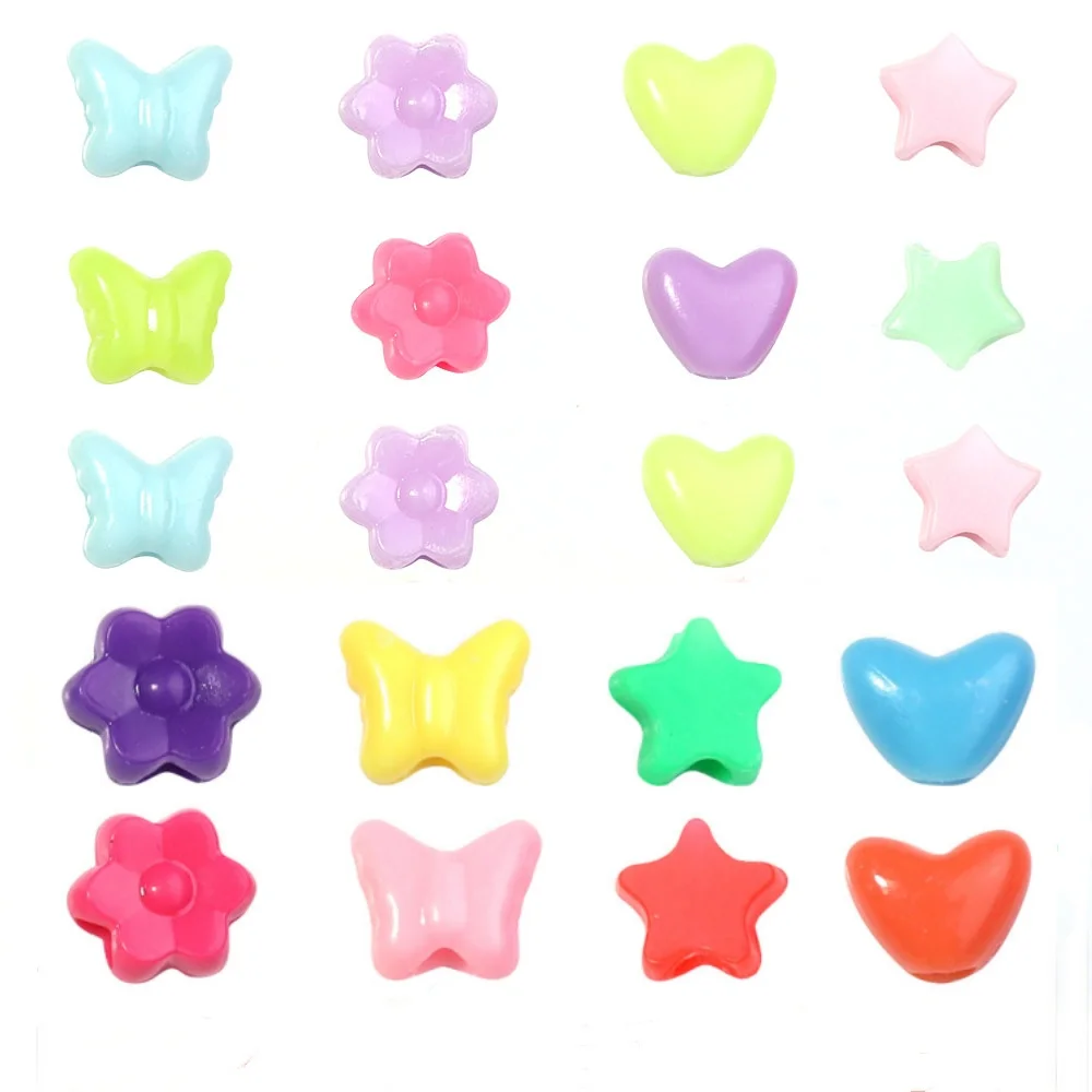 

100/200Pcs Acrylic Beads Star Butterfly Heart Flower Shape Spacer Beads Macaroon Beads Bulk Large Hole Decoration Accessories