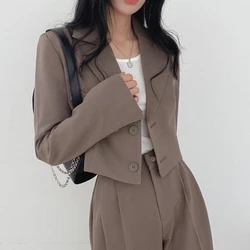 Temperament Cropped Blazer for Women Korean Fashion Office Long Sleeve Suit Coat Woman 2024 Single Breasted Chic Jacket Female