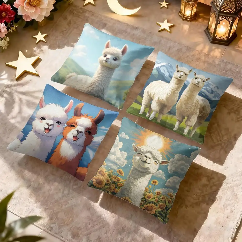Cute White Alpaca Cushion Cover Soft Short Plush Pillow Cover Smooth Cozy Texture Aesthetic Cushion Case Home Decor