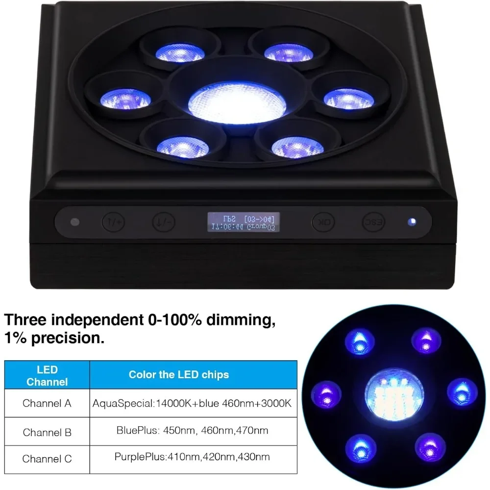 ضوء حوض السمك قابل للتخصيص - ضوء الشعاب المرجانية بقدرة 60 وات لشروق الشمس المرجاني وغروب الشمس ضوء خزان الأسماك مع مؤقت شاشة للبحرية