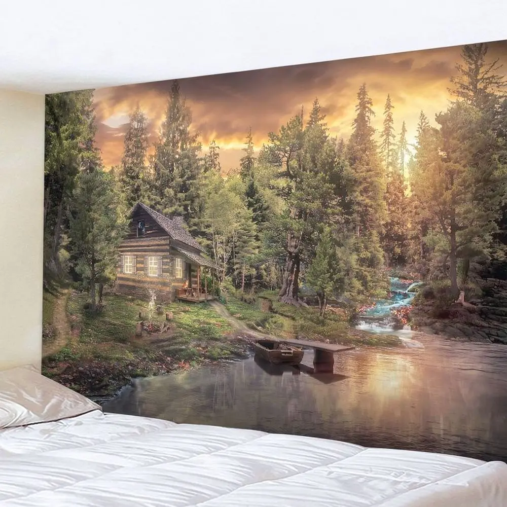 Beautiful Nature Tapestry Waterfall Forest Sunflower Wall Decor Aesthetic Fabric Hanging Backdrop For Home Living Room Art