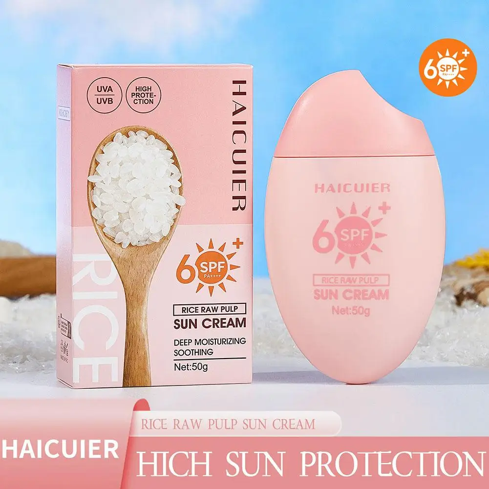 SPF50+ Sunscreen Rice Raw Pulp Moisturizing Waterproof Anti-UV Facial Body Sun Cream for Summer Outdoor Beach Daily Use Skincare