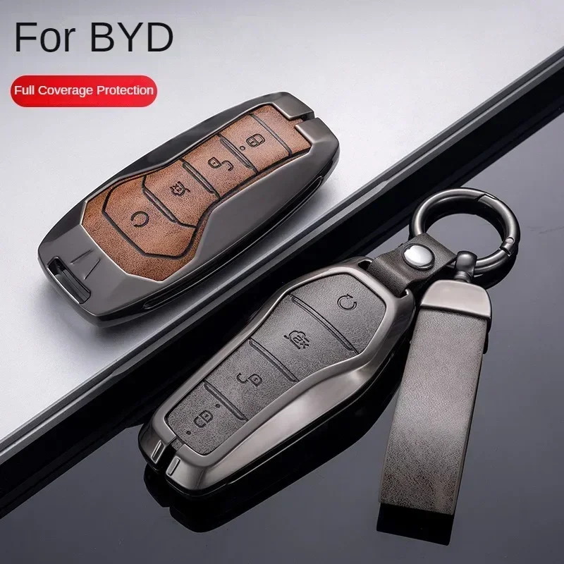 

Key Case Cover for BYD Song Plus Atto 3 Han EV Tang DM Qin Seal Dolphin Leather Metal Remote Fob Holder Keychain Car Accessories