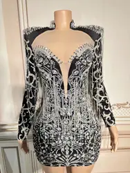 Jupe Sexy en Velours et Strass pour Femme, Tenue de Soirée et d'Anniversaire, à Grandes Manches, Costume de brev, de Bal de Charbon