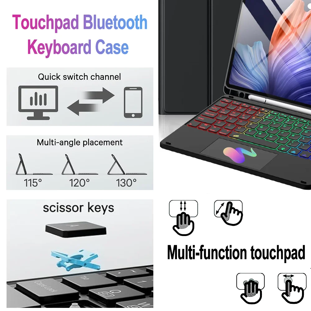 Case Keyboard for iPad 11th A16 10th Gen Air 11inch M4 M3 M2 5th/4th with Trackpad Backlit Keyboard for iPad 10.2/10.5/9.7 inch