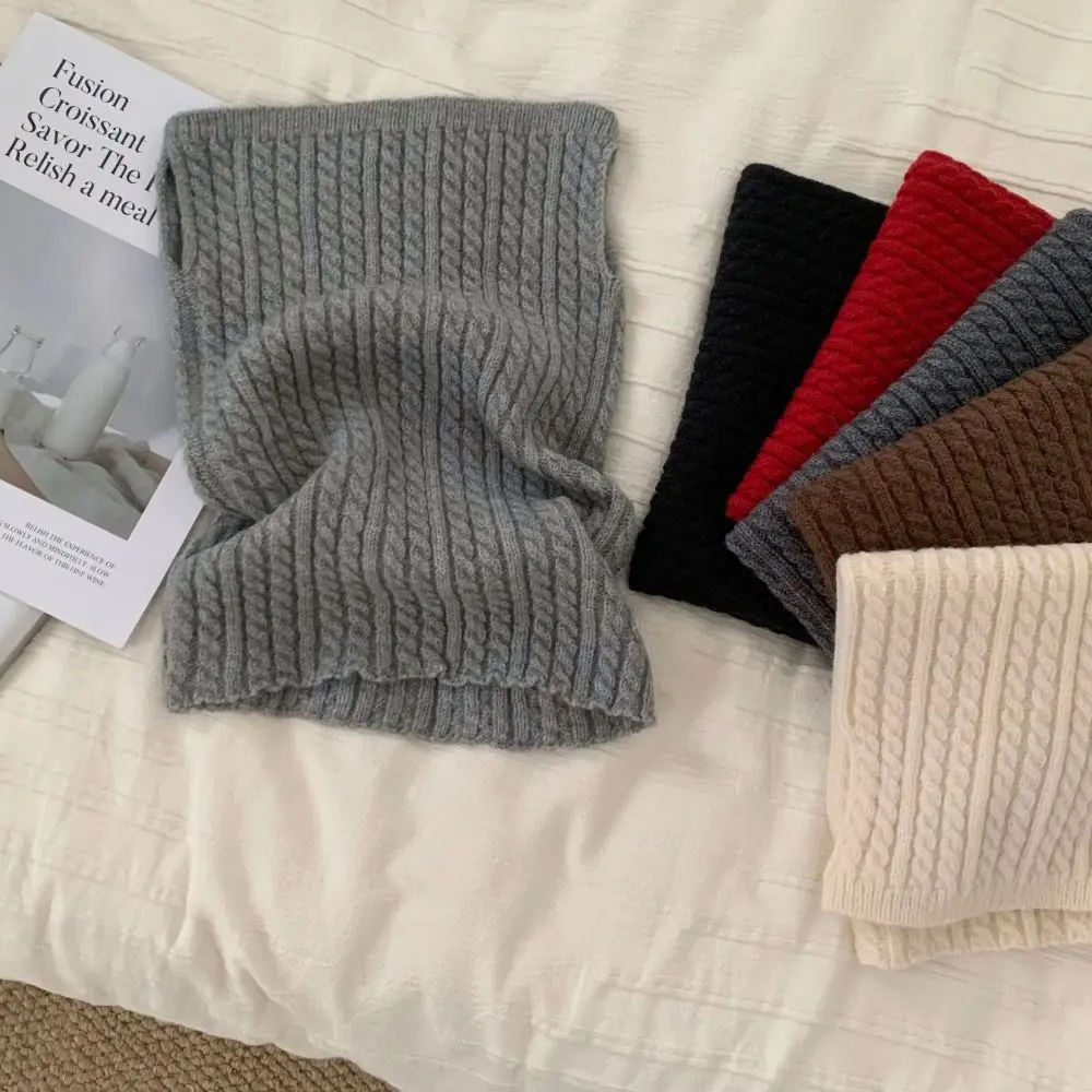 우아한 단색 터틀넥 가짜 칼라 한국 스타일 트위스트 니트 스카프 넥치프 방풍 풀오버 울 비브 걸