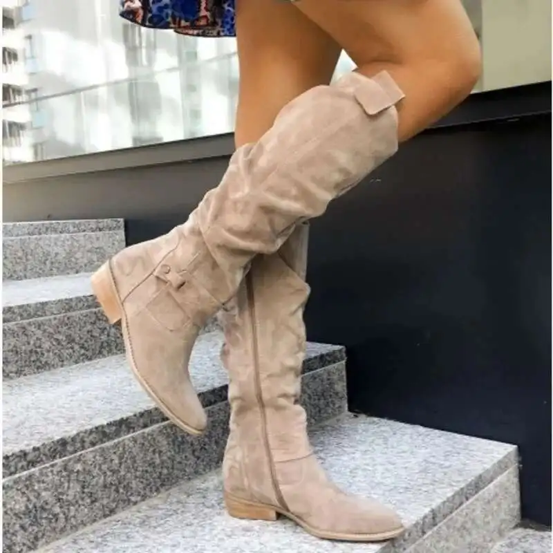 Bottes de cowboy occidentales pour femmes, bottes de rinçage, talons bas, bottes en daim, construction en métal, fermeture éclair latérale,