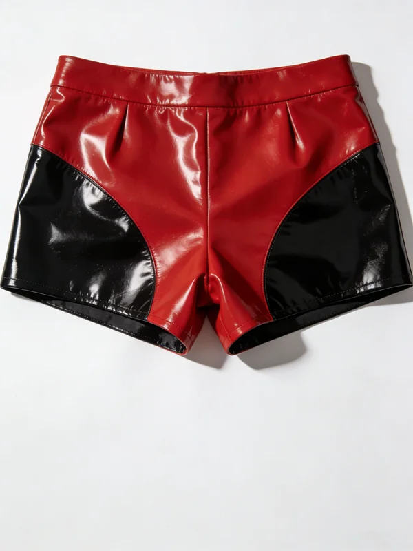 Hot Sale Latex Shorts Women Two-Tone Red Black Shiny Party Club Fashion