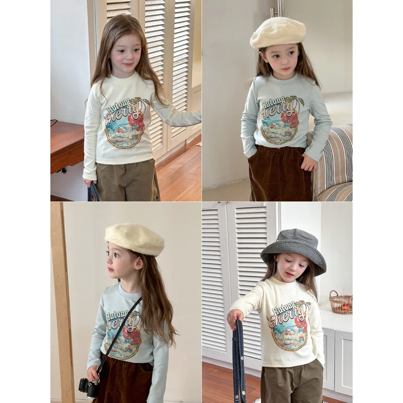 

Girls' Fashionable Long-Sleeved Hot GirlTT-shirt2024Autumn Children's American-Style Printed Slim Bottoming Shirt Top