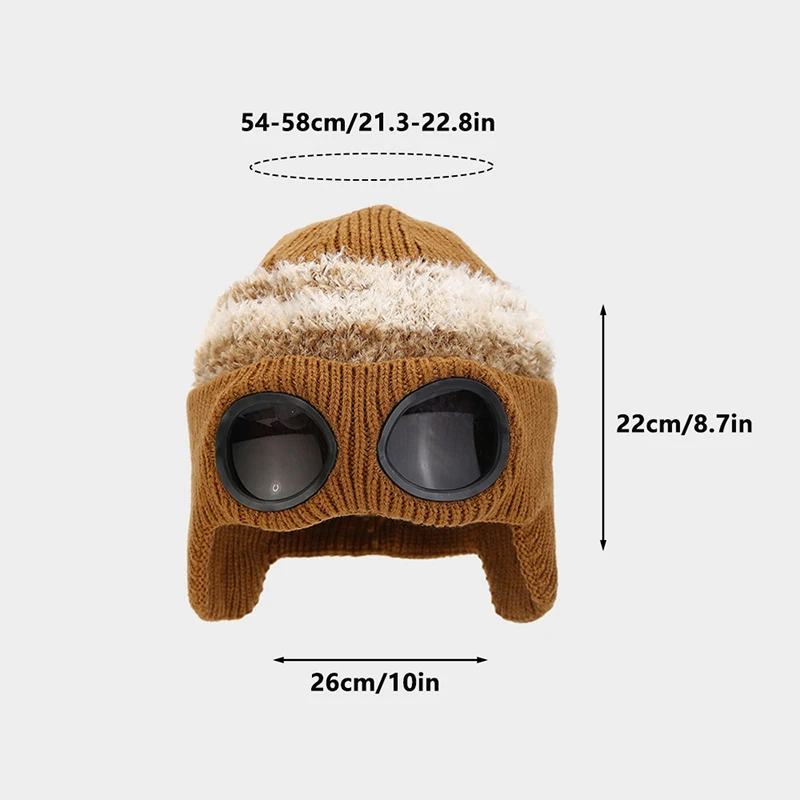 Unisex Fleece Ski Caps Beanie Winter Hat With Goggles Knit Warm Wool Hats Snow Ski Skull Outdoor Cap