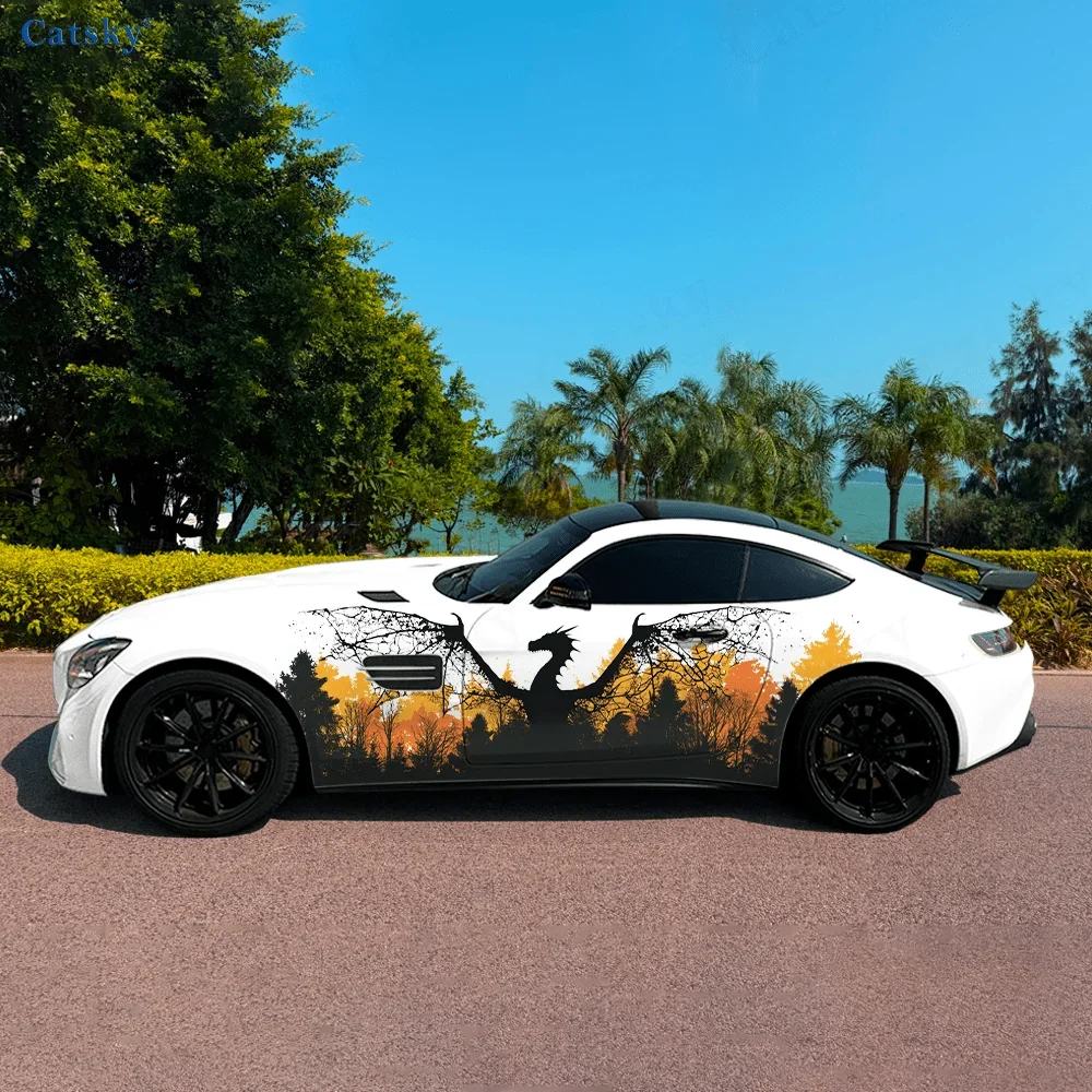 

Flying Dragon Flame Forest Car Side Sticker Decor,PVC Waterproof Scratch Resistant Decal,Car Protection,Auto Accessories Gift