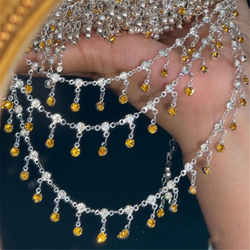 10 Meters/Lot New Fashion Round CZ Crystal Beads Link Chains for DIY Bracelet Necklace Garment Jewelry Findings Accessories