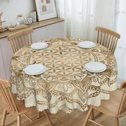 Round Mandala Flower Of Life In Lotus Tablecloth Waterproof Oil-Proof Table Covers 60 inches Sacred Geometry Table Cloth