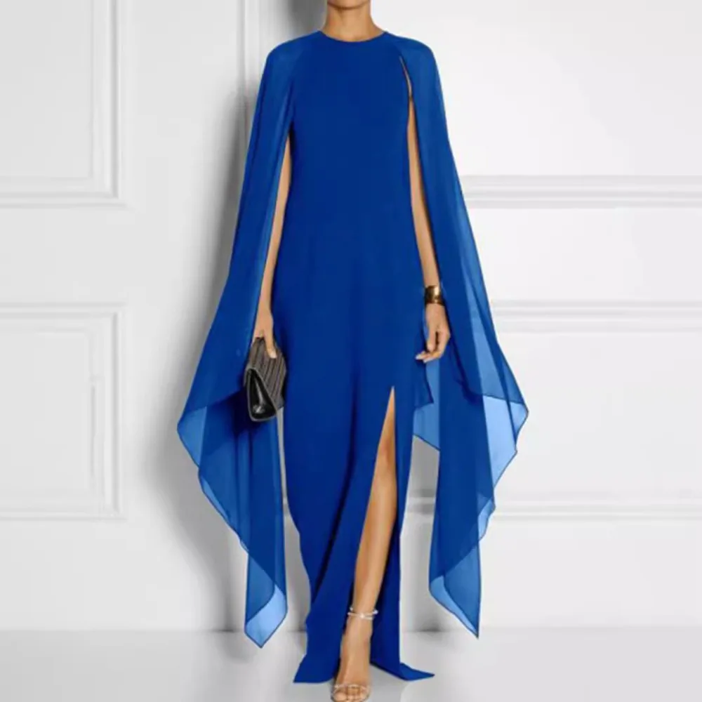 

European and American Dress Fashion Solid Color Shawl Slit Irregular Dress Long Skirt