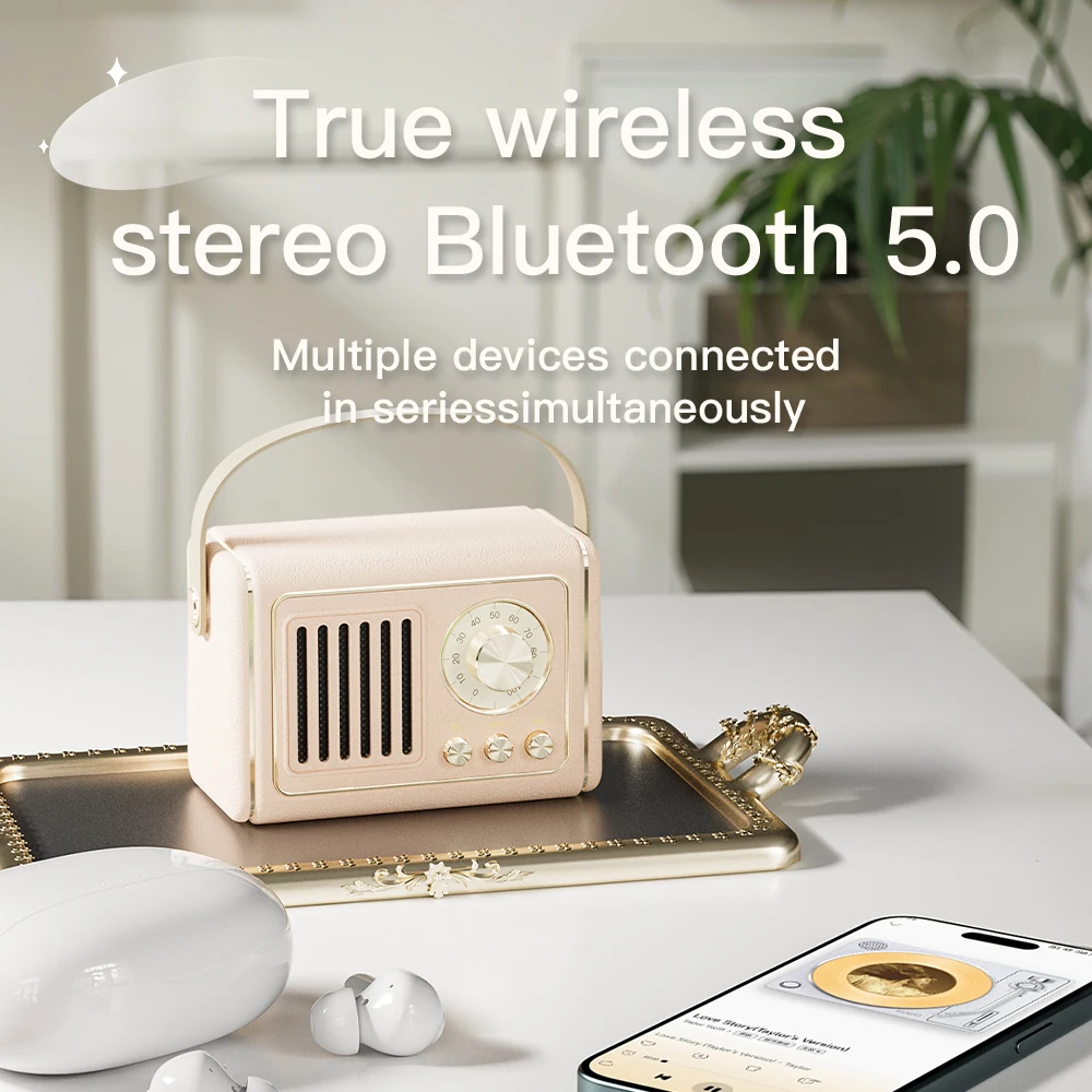 Retro Mini Portable Bluetooth Speaker Wireless Connectivity, Powerful Bass,  Clear High-Fidelity Audio for Anywhere Enjoyment