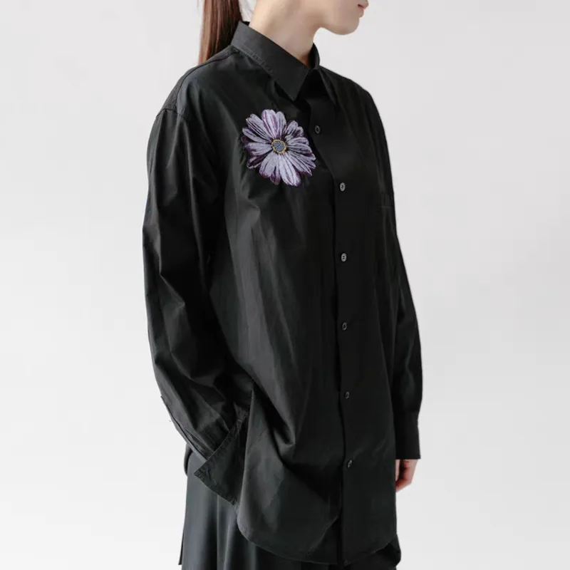WVGA Spring Autumn New Men Tide Dark Style Embroidered Trendy Long Shirts Niche Chic Casual Turn-Down Collar Tops Ins Y2K W19669