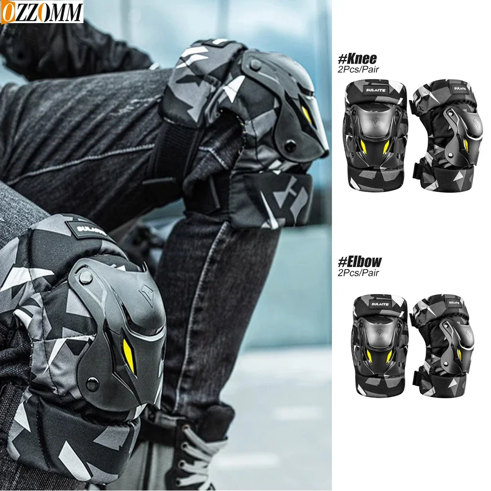 1Pair Motorcycle Knee Shin Guard Pads Black Adjustable Knee Elbow Cap Pads Protector Armor for Motocross Racing Mountain Biking