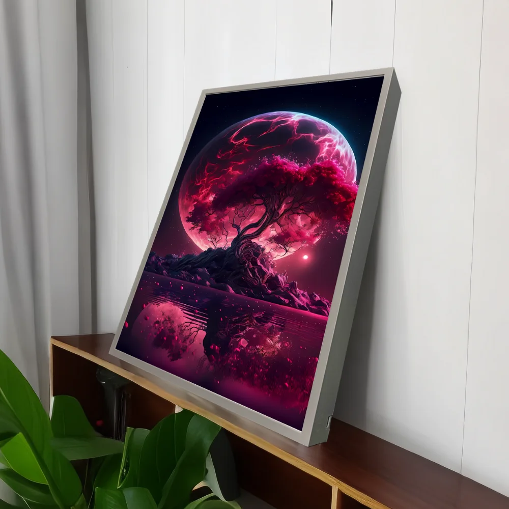 HD Mysterious Lucky Tree LED Night Lamp Painting, USB Dimmable Rechargeable, Gothic Home Decor Frame, Unique Mood Light Gift